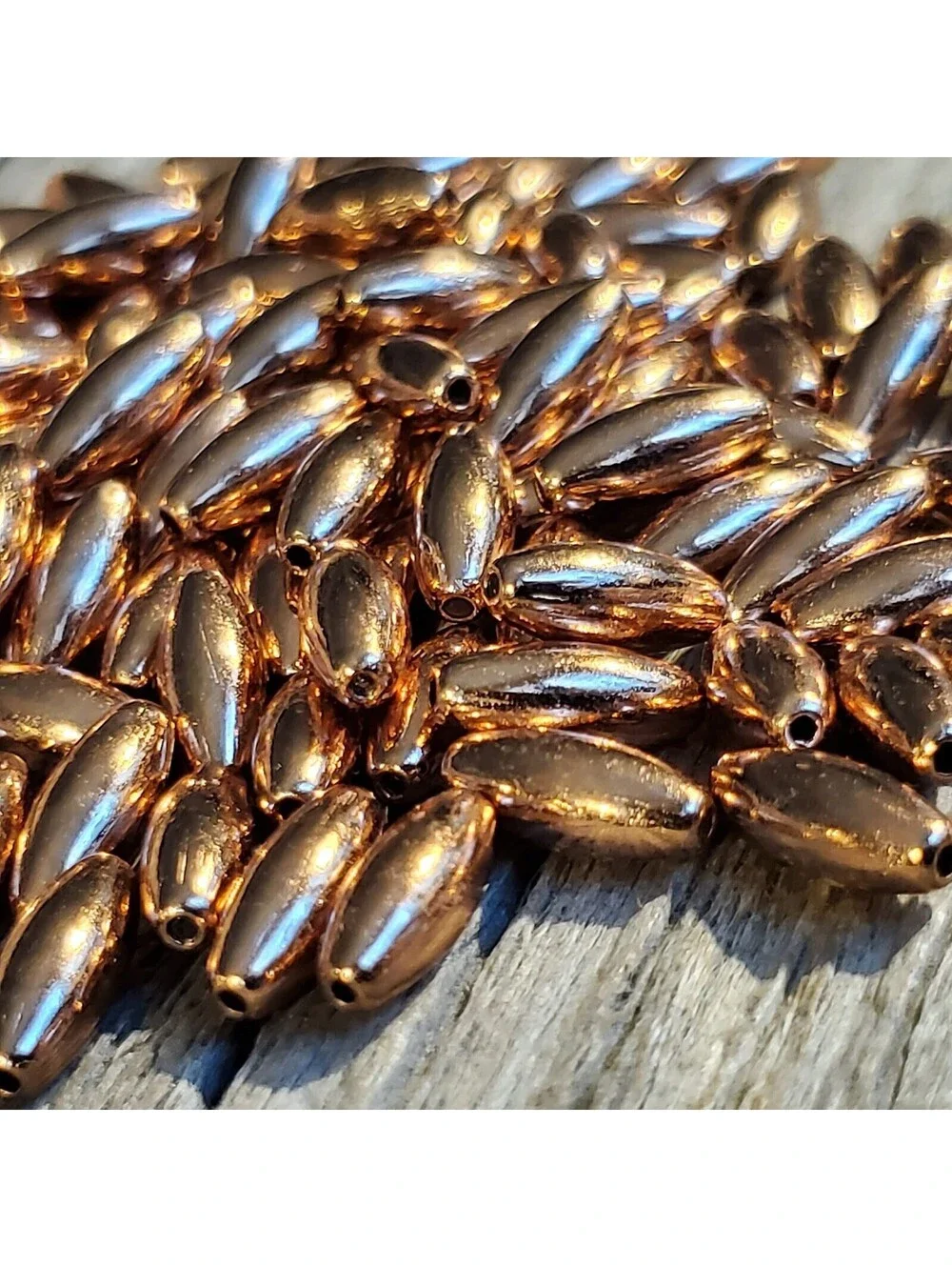 Bulk Pack of 50 Solid India Shiny Copper 9x4mm Smooth Oval Spacer Beads